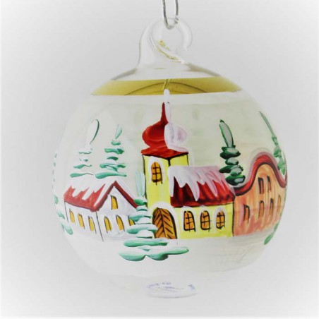 Glaskugel 040 mm Perle Winterlandschaft mit Goldrand zum hängen