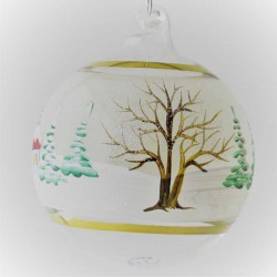 Glaskugel 080 mm Perle Winterlandschaft mit Goldrand zum hängen