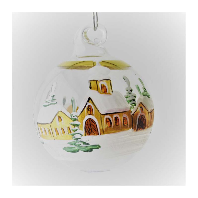 Glaskugel 040 mm  Klar Winterlandschaft mit Goldrand zum hängen