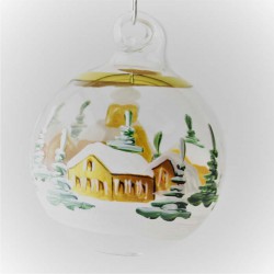 Glaskugel 040 mm  Klar Winterlandschaft mit Goldrand zum hängen