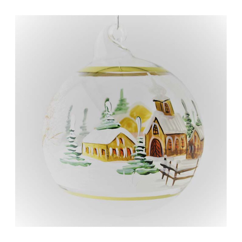 Glaskugel 060 mm  Klar Winterlandschaft mit Goldrand zum hängen