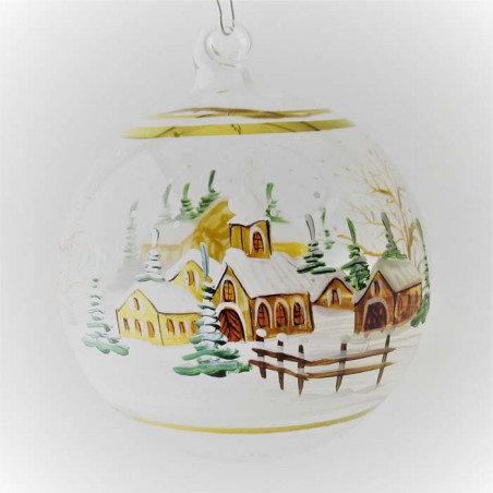 Glaskugel 080 mm  Klar Winterlandschaft mit Goldrand zum hängen