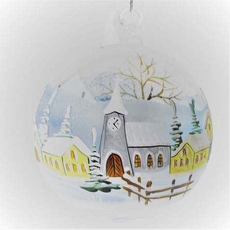 Glaskugel 060 mm Hellblau Winterlandschaft  zum hängen