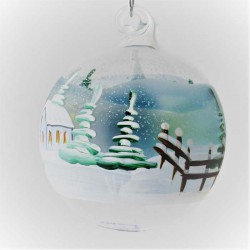 Glaskugel 040 mm Hellblau Winterlandschaft  zum hängen