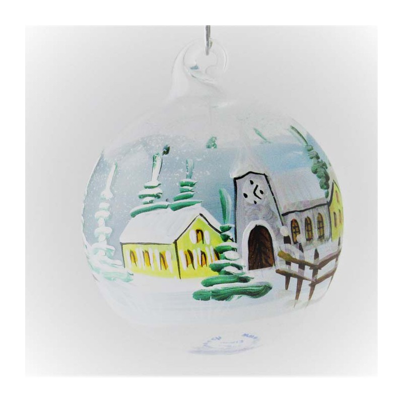 Glaskugel 040 mm Hellblau Winterlandschaft  zum hängen