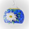 Glaskugel 040 mm Blau mit Edelweiss und Goldrand zum hängen