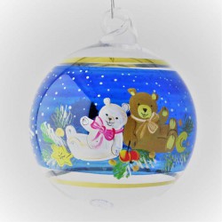Glaskugel 080 mm Blau Bär Weihnacht mit Goldrand Kugel zum hängen