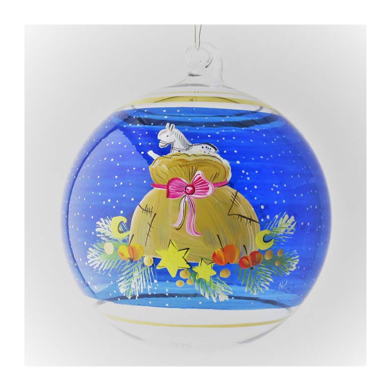 Glaskugel 080 mm Blau Gabensack Weihnacht mit Goldrand Kugel zum hängen