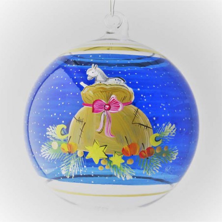 Glaskugel 060 mm Blau Gabensack Weihnacht mit Goldrand Kugel zum hängen