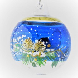 Glaskugel 040 mm Blau Gabensack Weihnacht mit Goldrand Kugel zum haengen