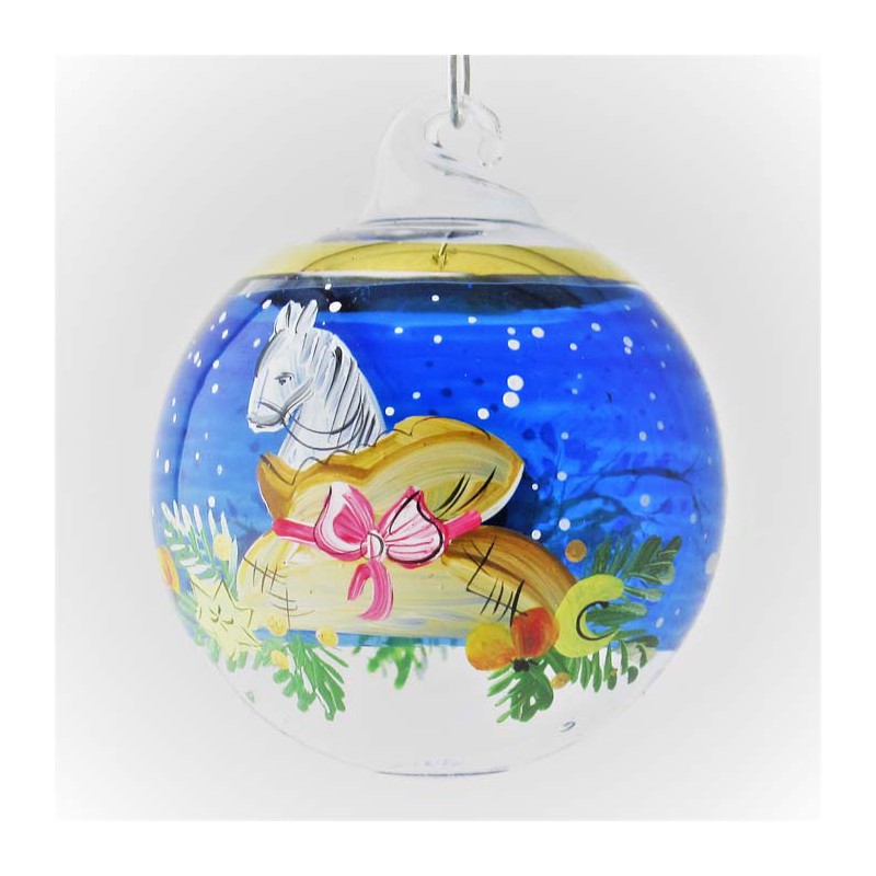 Glaskugel 040 mm Blau Gabensack Weihnacht mit Goldrand Kugel zum haengen
