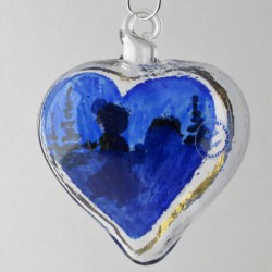 Glas Herz 050 mm Blau Winterlandschaft mit Goldrand zum hängen