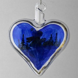 Glas Herz 050 mm Blau Winterlandschaft mit Goldrand zum hängen