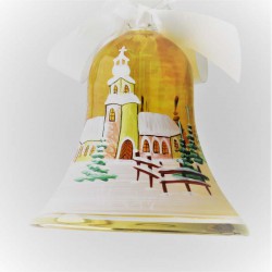 Glasglocke 100 mm Gelb Winterlandschaft mit Goldrand zum hängen