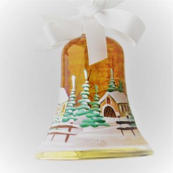 Glasglocke 060 mm Gelb Winterlandschaft mit Goldrand zum hängen