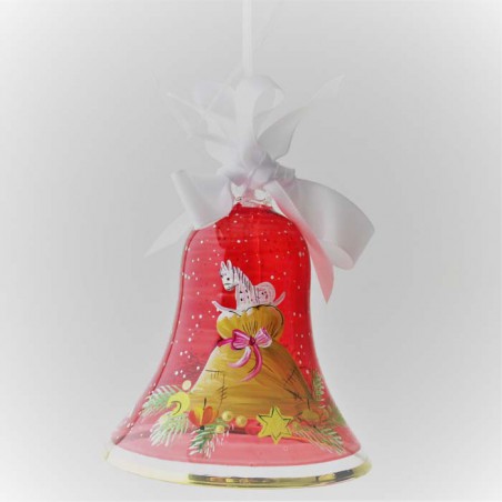 Glasglocke 080mm Rot Gabensack Weihnacht  mit Goldrand zum hängen