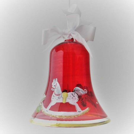 Glasglocke 100 mm Rot Schaukelpferd Weihnacht mit Goldrand