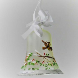 Glasglocke 060 mm  Schneeeule mit Silberrand zum hängen