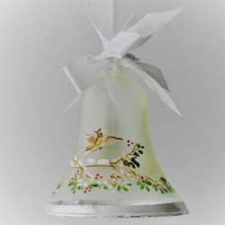 Glasglocke 080 mm  Schneeeule mit Silberrand zum hängen