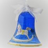 Glasglocke 100mm Blau Schaukelpferd Weihnacht mit Goldrand zum haengen