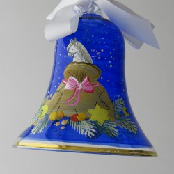 Glasglocke 060mm Blau Gabensack Weihnacht mit Goldrand zum hängen