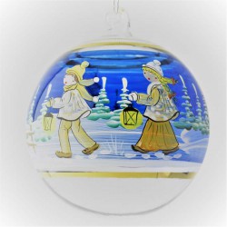 Glaskugel 080 mm Blau Winterlandschaft mit Goldrand zum hängen