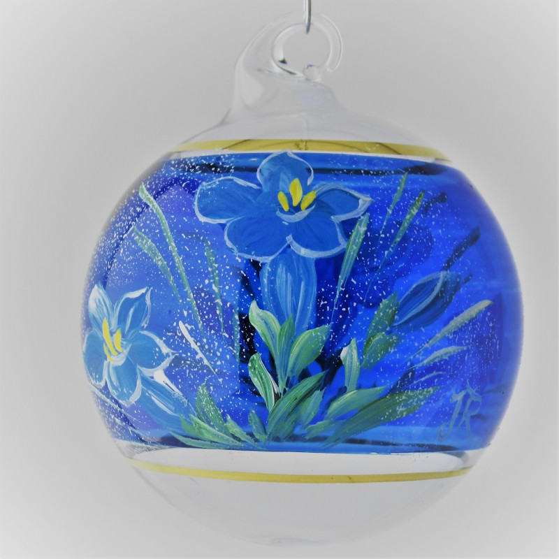 Glaskugel 060 mm Blau Enzian mit Goldrand zum hängen