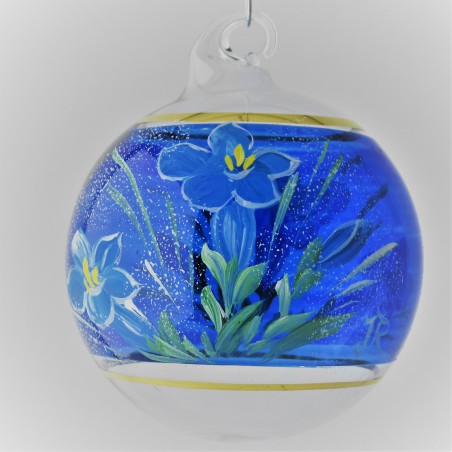 Glaskugel 060 mm Blau Enzian mit Goldrand zum hängen