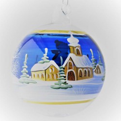 Glaskugel 060 mm Blau Winterlandschaft mit Goldrand zum hängen