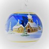 Glaskugel 060 mm Blau Winterlandschaft mit Goldrand zum hängen