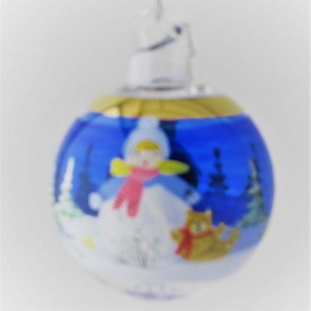 Glaskugel 040 mm Blau Winterlandschaft mit Goldrand zum hängen