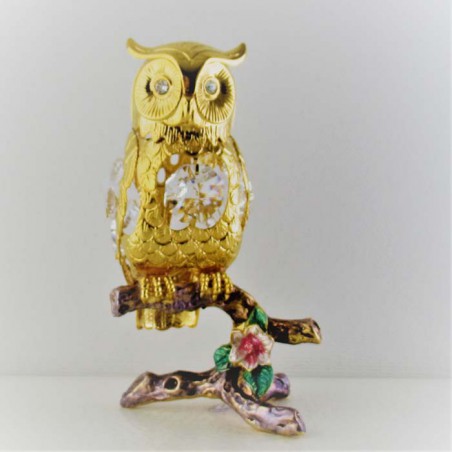 Eule auf Ast mit Swarovski Elements vergoldet