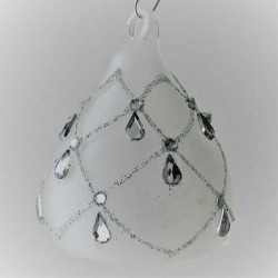 Glas Krippe 80mm im Glastropfen, klar-gefrostet, Silbers, zum hängen und stellen