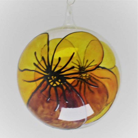 Glaskugel 100 mm Stiefmütterchen gelb, zum hängen