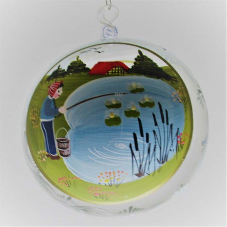 Glaskugel 100 mm Fischer am Teich klar, zum hängen