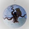 Glaskugel 100 mm Eule klar Winterlandschaft, zum hängen