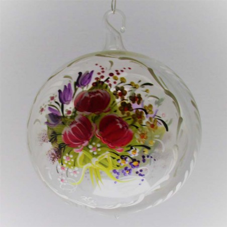 Glaskugel 100 mm Barock Blumenstrauss klar, zum hängen