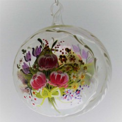 Glaskugel 100 mm Barock Blumenstrauss klar, zum hängen
