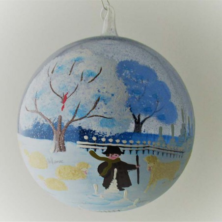 Glaskugel 140 mm Schaffe in Winterlandschaft klar, zum hängen