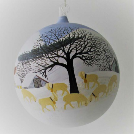 Glaskugel 140 mm Schaffe in Winterlandschaft, zum hängen