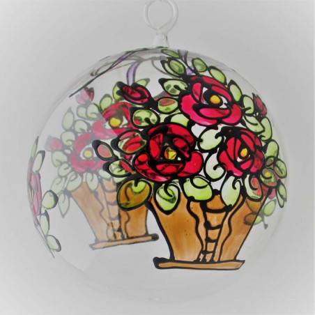 Glaskugel 120 mm Rosenstrauss, zum hängen