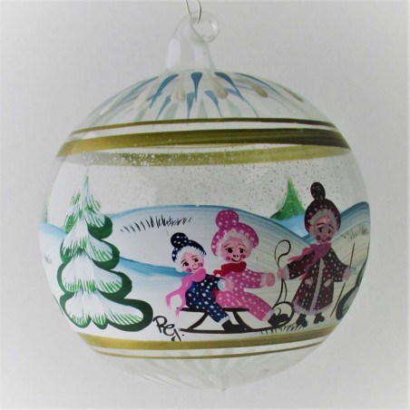 Glaskugel 100 mm Winterlandschaft Kinder, zum hängen