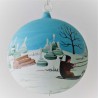 Glaskugel 100 mm Winterlandschaft mit Pferd mit Schlitten, zum hängen