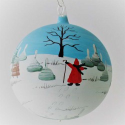 Glaskugel 100 mm Winterlandschaft mit Pferd mit Schlitten, zum hängen