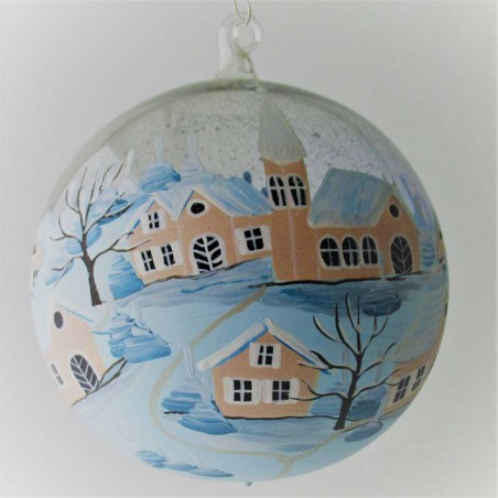Glaskugel 120 mm Winterlandschaft mit Spitzkelche, zum hängen