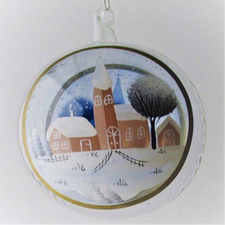 Glaskugel 100 mm Winterlandschaft mit Spitzkelche, zum hängen