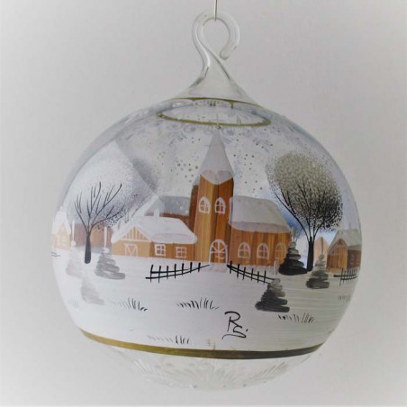 Glaskugel 120 mm Winterlandschaft mit Barockkirche, zum hängen