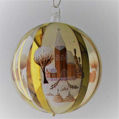 Glaskugel 080 mm Winterlandschaft mit Spitzkelche und Gold, zum hängen