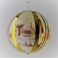 Glaskugel 080 mm Winterlandschaft mit Spitzkelche und Gold, zum hängen