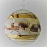 Glaskugel 100 mm Winterlandschaft Goldrand  mit Barockkirche, zum hängen